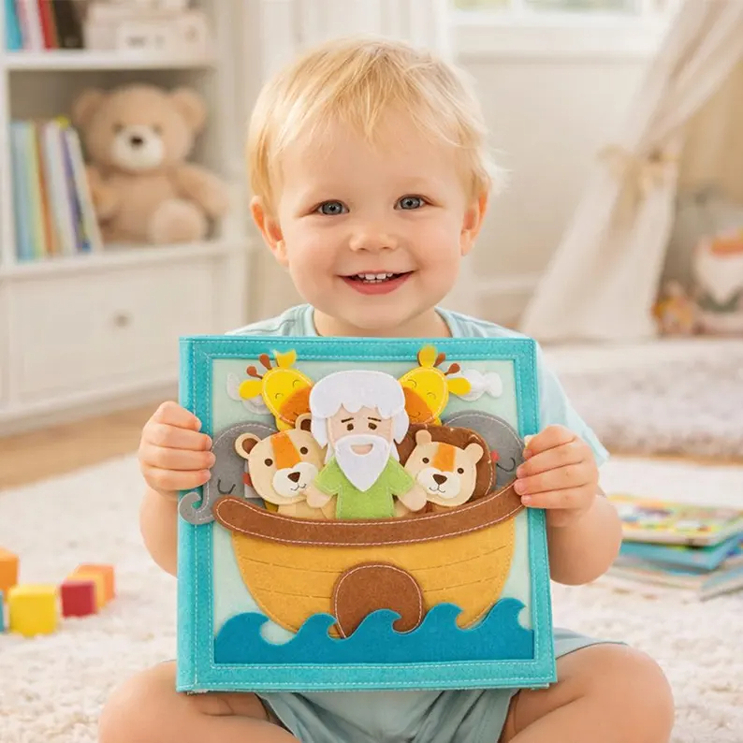 Personalized Handmade Felt Bible Quiet Book with Name, Noah's Ark Theme Montessori Communion Busy Toy, Baby Shower/Birthday Gift for Kids/Toddlers