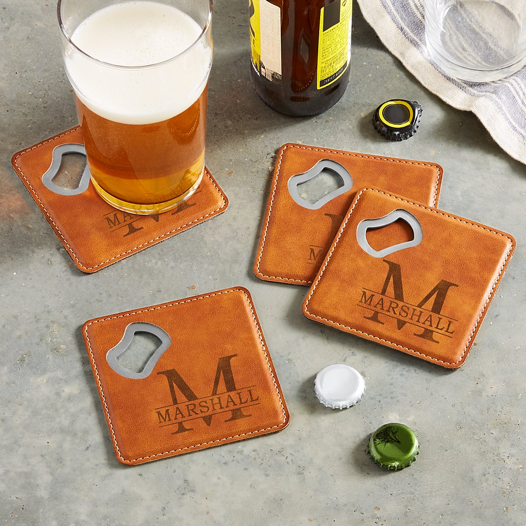 Name & Initial Bottle Opening Coasters Father's Day, Best Man Gifts
