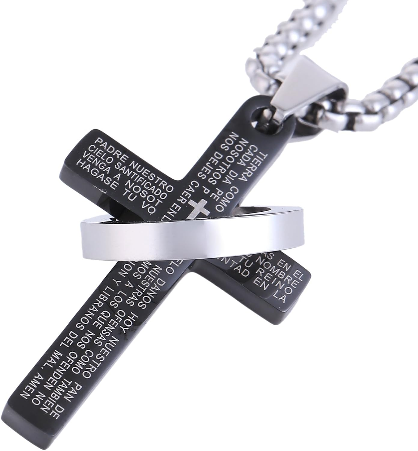 Men's Necklace Stainless Steel or Leather with a Stainless Steel Cross Pendant