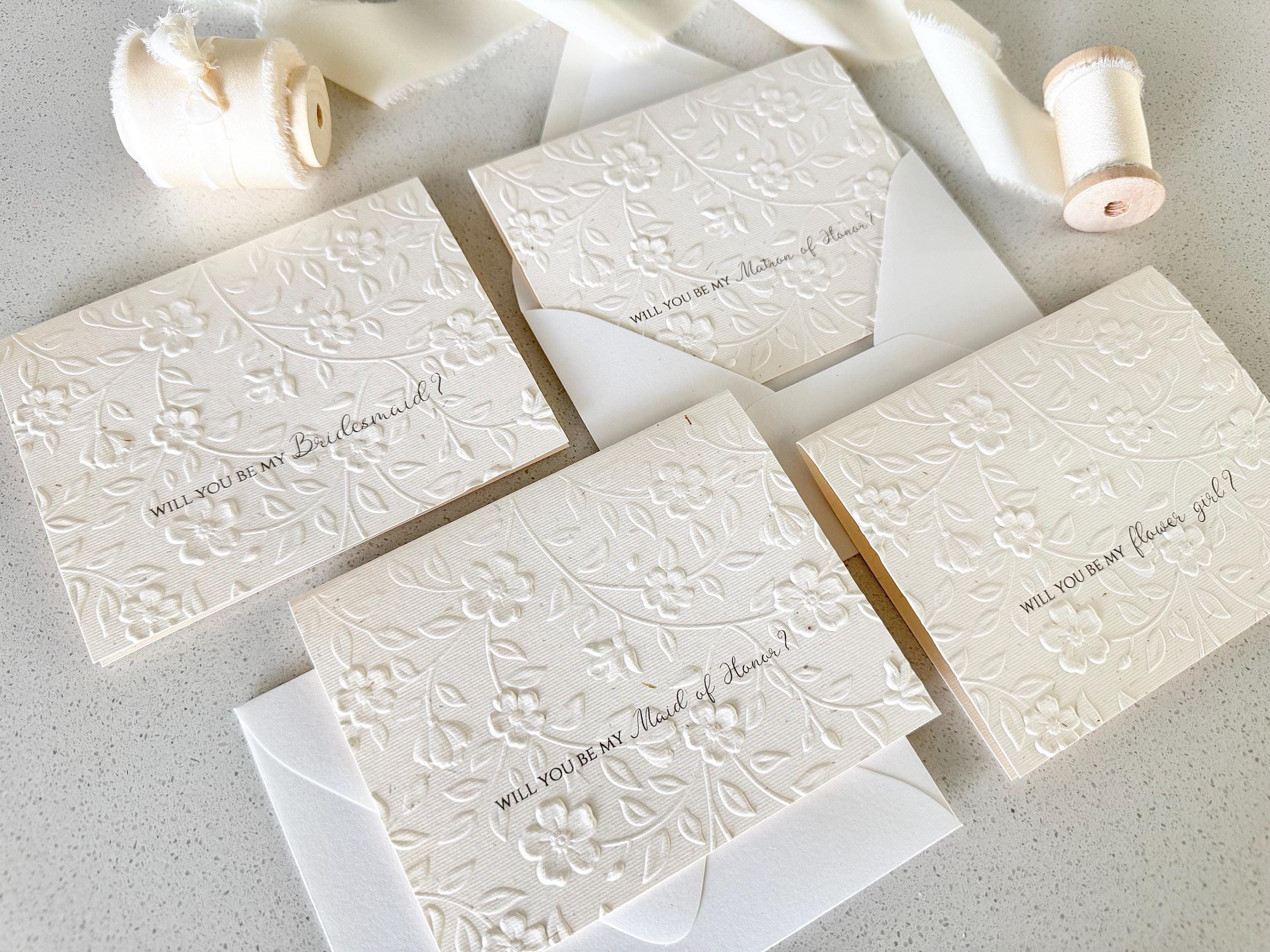 Personalized Embossed Floral Bridesmaid Proposal Card, Handwritten Eco-Friendly Textured Cardstock, Anniversary/Wedding Party Gift for Her/Bridesmaid