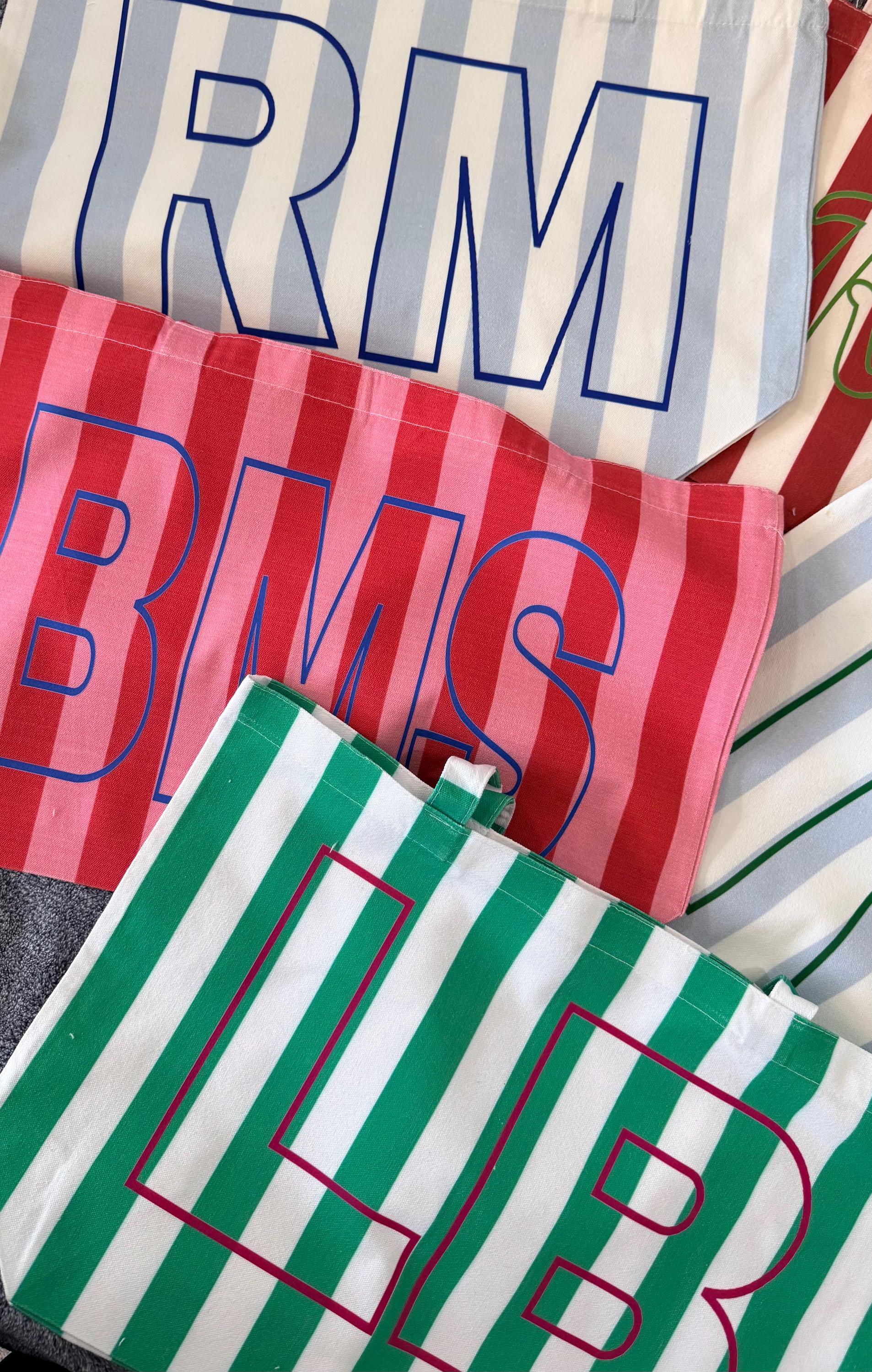 Personalized Striped Tote Bag with Monogram, Lightweight Cotton Shoulder Bag, Travel Accessories, Wedding/Beach Gift for Brides/Best Friends