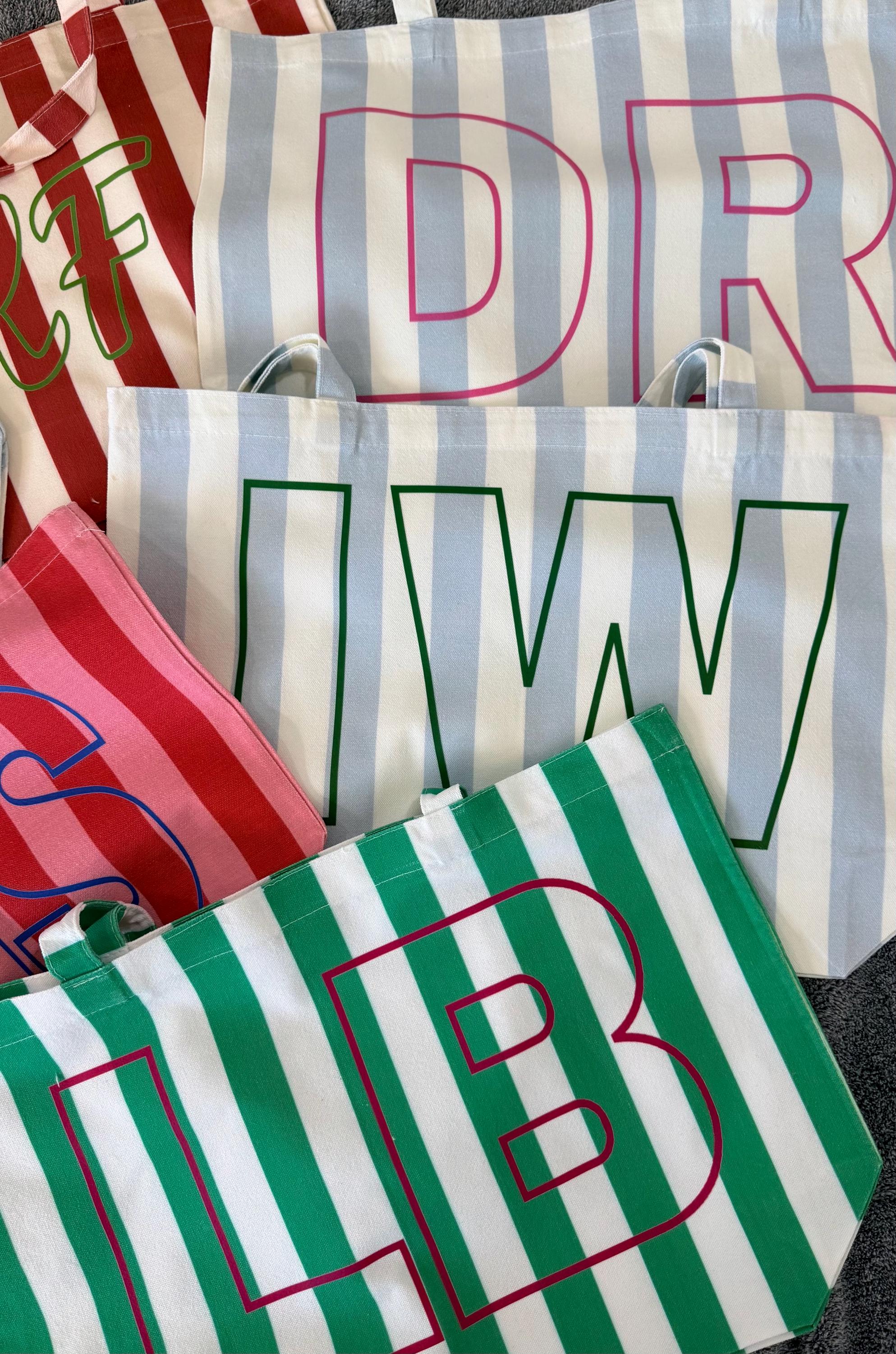 Personalized Striped Tote Bag with Monogram, Lightweight Cotton Shoulder Bag, Travel Accessories, Wedding/Beach Gift for Brides/Best Friends