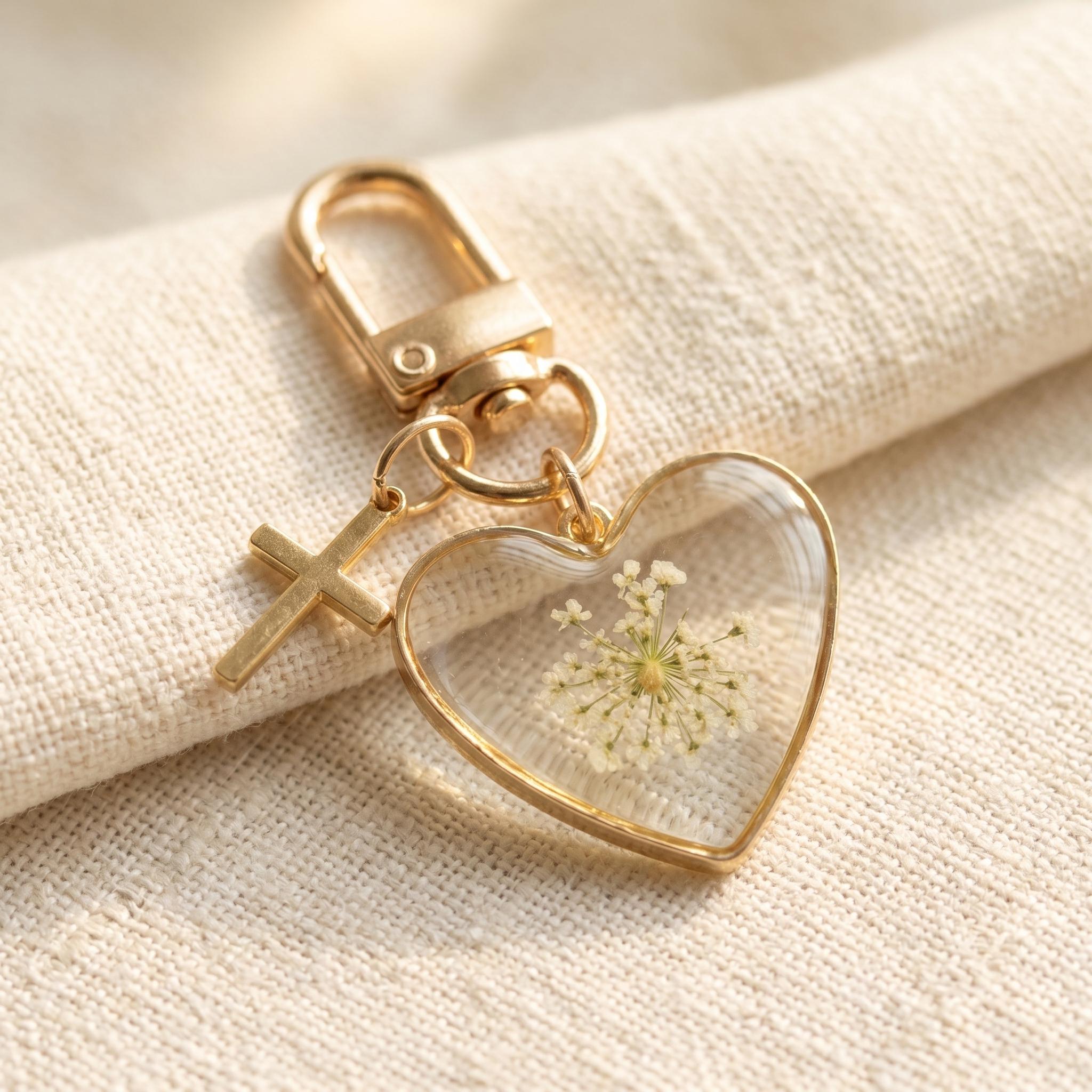 Personalized Mustard Seed Heart Keychain with Name Disc, Christian Cross Keyring, Bag Accessories, Baptism/Confirmation Gift for Women/Men/Family