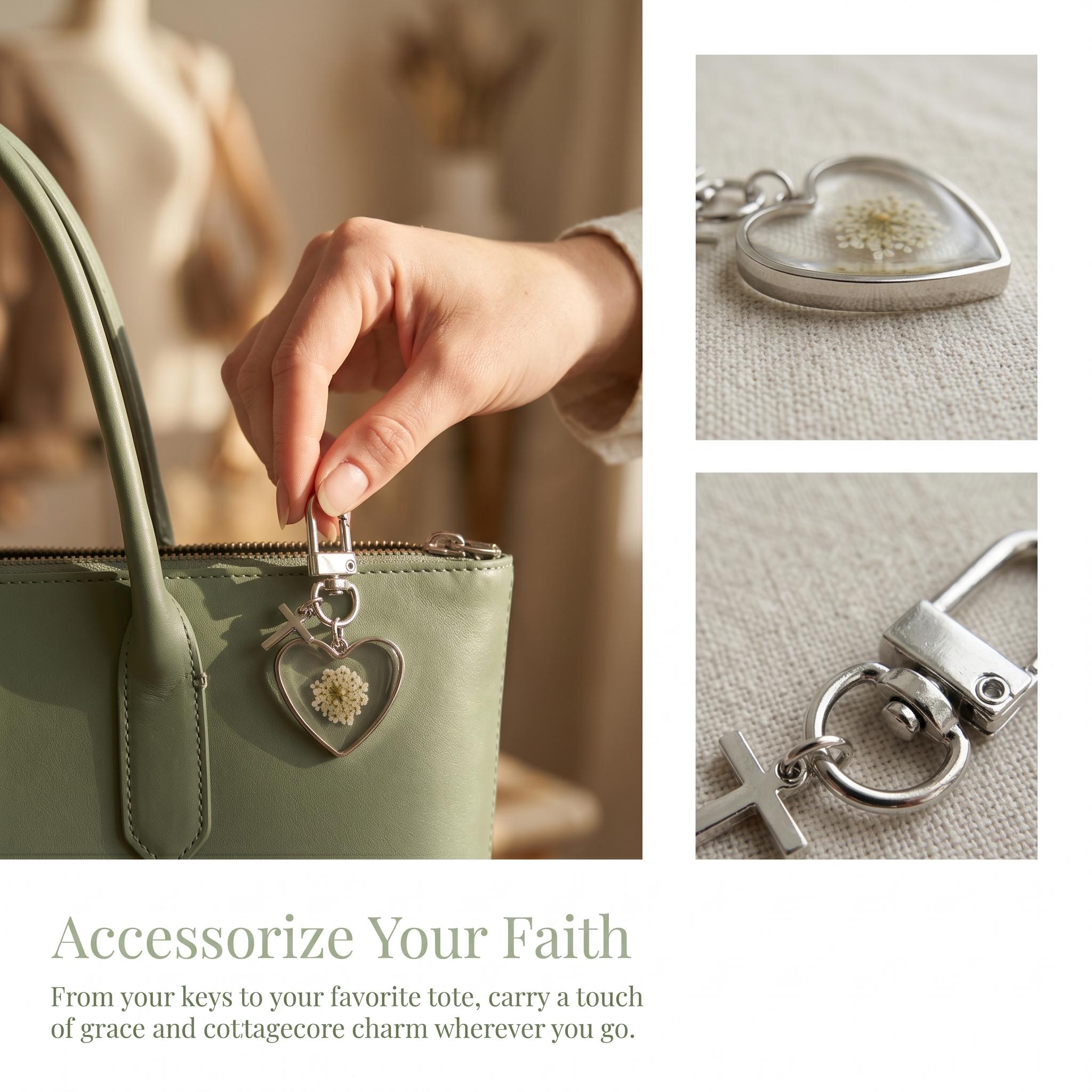 Personalized Mustard Seed Heart Keychain with Name Disc, Christian Cross Keyring, Bag Accessories, Baptism/Confirmation Gift for Women/Men/Family