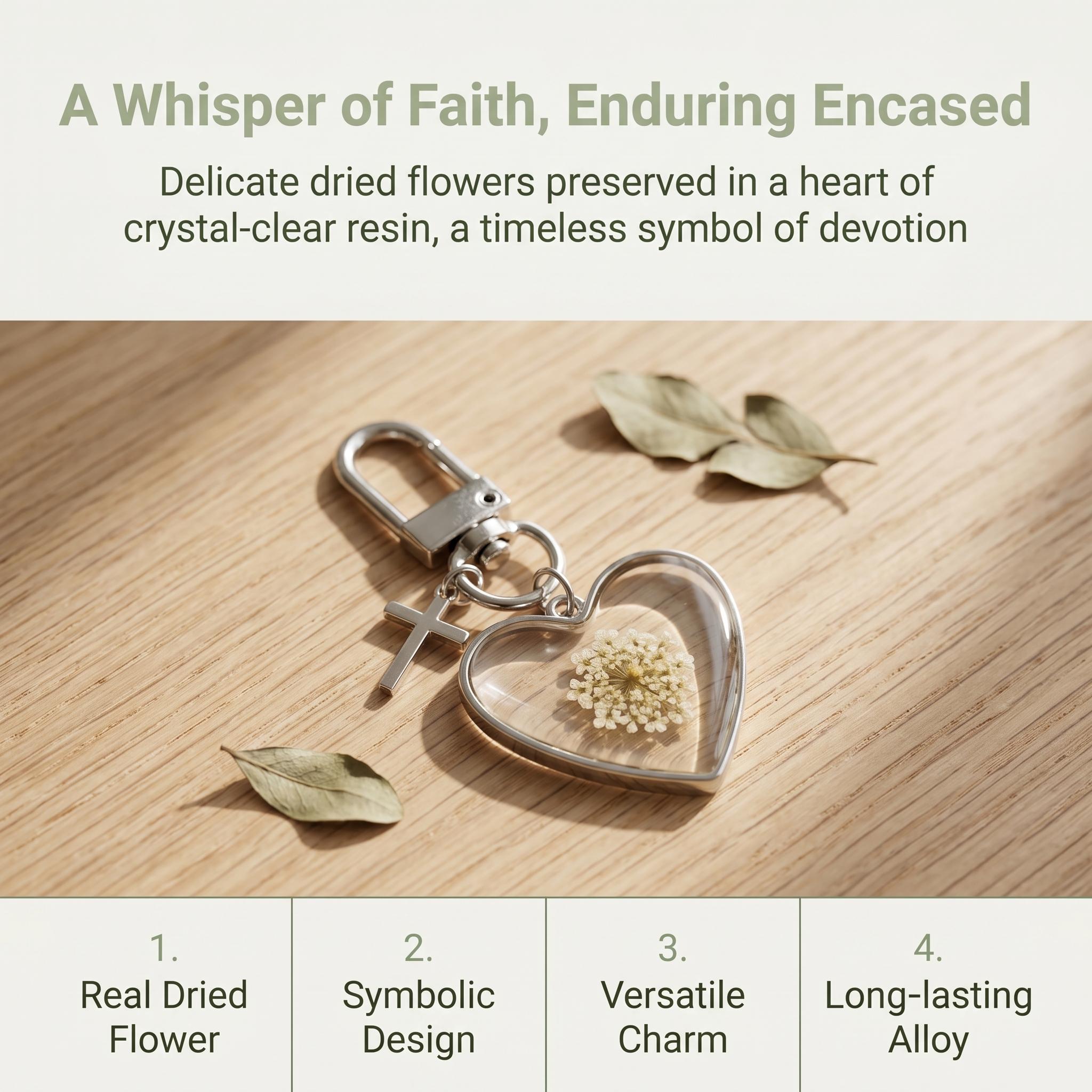 Personalized Mustard Seed Heart Keychain with Name Disc, Christian Cross Keyring, Bag Accessories, Baptism/Confirmation Gift for Women/Men/Family