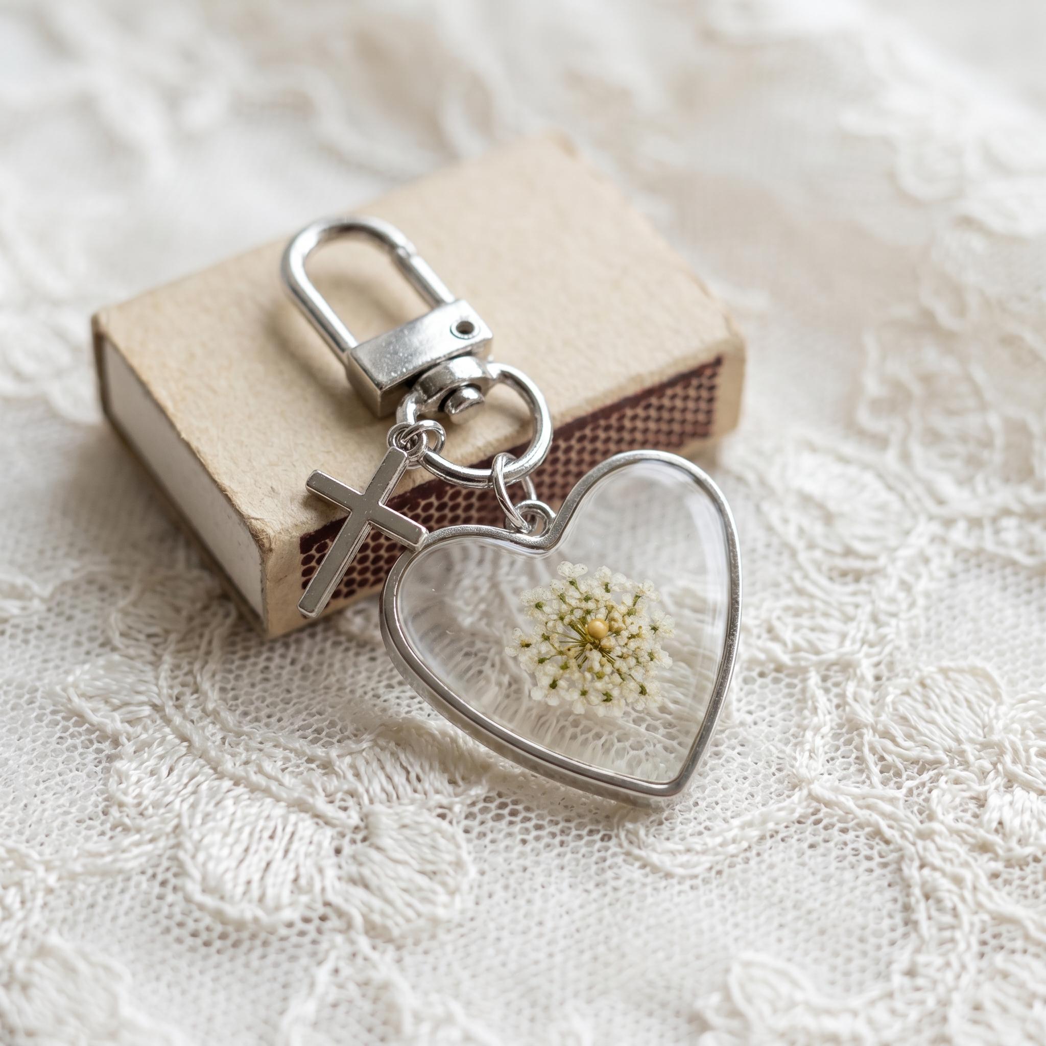 Personalized Mustard Seed Heart Keychain with Name Disc, Christian Cross Keyring, Bag Accessories, Baptism/Confirmation Gift for Women/Men/Family