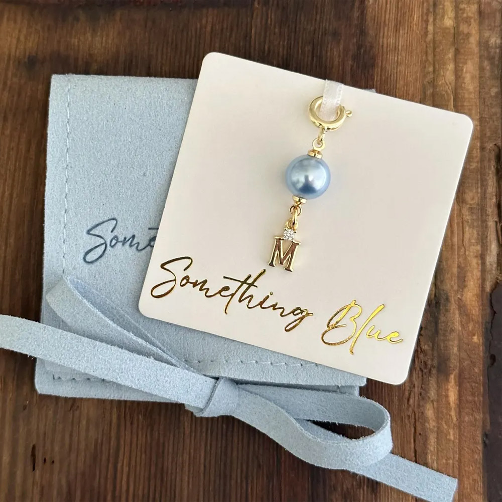 Personalized Initial Something Blue Bridal Charm, Blue Pearl Charm with Monogram for Shoe/Garter/Bouquet Pin, Wedding Keepsake, Gift for Bride