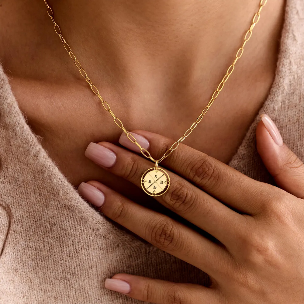 Custom Compass Initial Necklace, Minimalist Monogram Round Disc Pendant, Sentimental Family Jewelry, Birthday/Mother’s Day Gift for Mom/Friends/Her