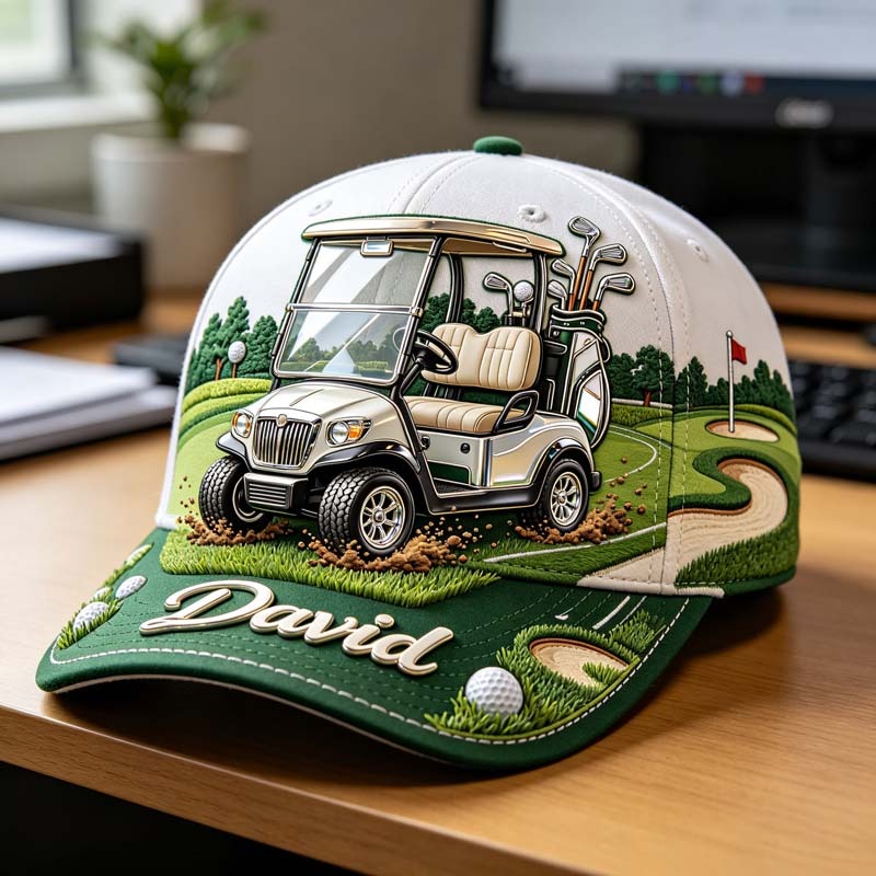 Personalized Golf Cart Themed Baseball Cap, Custom Name Golf Hat For Men And Women, Embroidered Golf Cart Hat