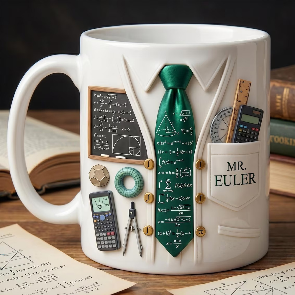 Custom 3D Suit Tie Math Teacher Mug with Name, 11/15oz Two Tone Ceramic Coffee Tea Mug, Appreciation/Back to School Gift for Professors/Instructors