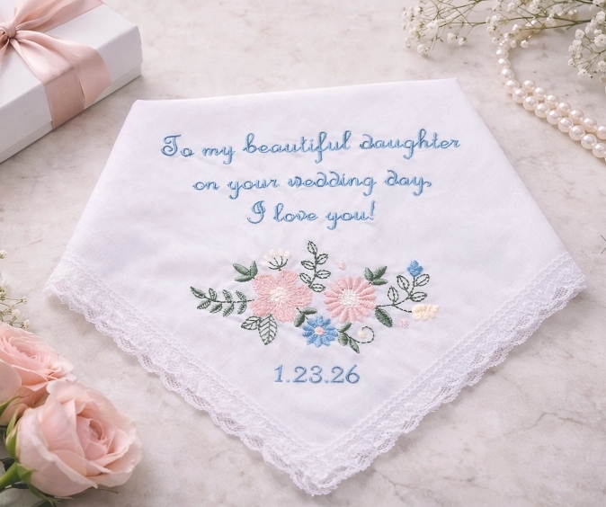Personalized Women Embroidery Floral Wedding Handkerchief