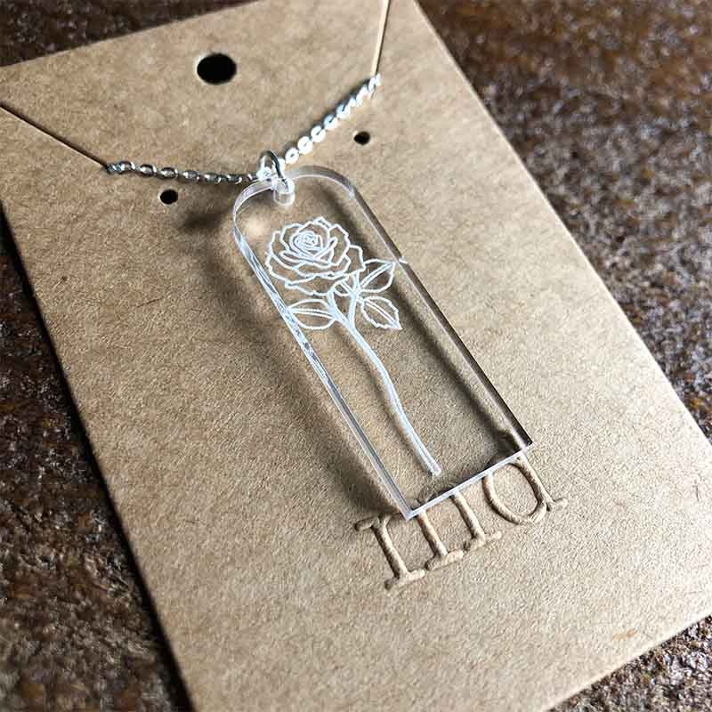 Custom Birth Flower Engraved Acrylic Necklace Personalized Floral Pendant Minimalist Jewelry Birthday Gift for Women Her