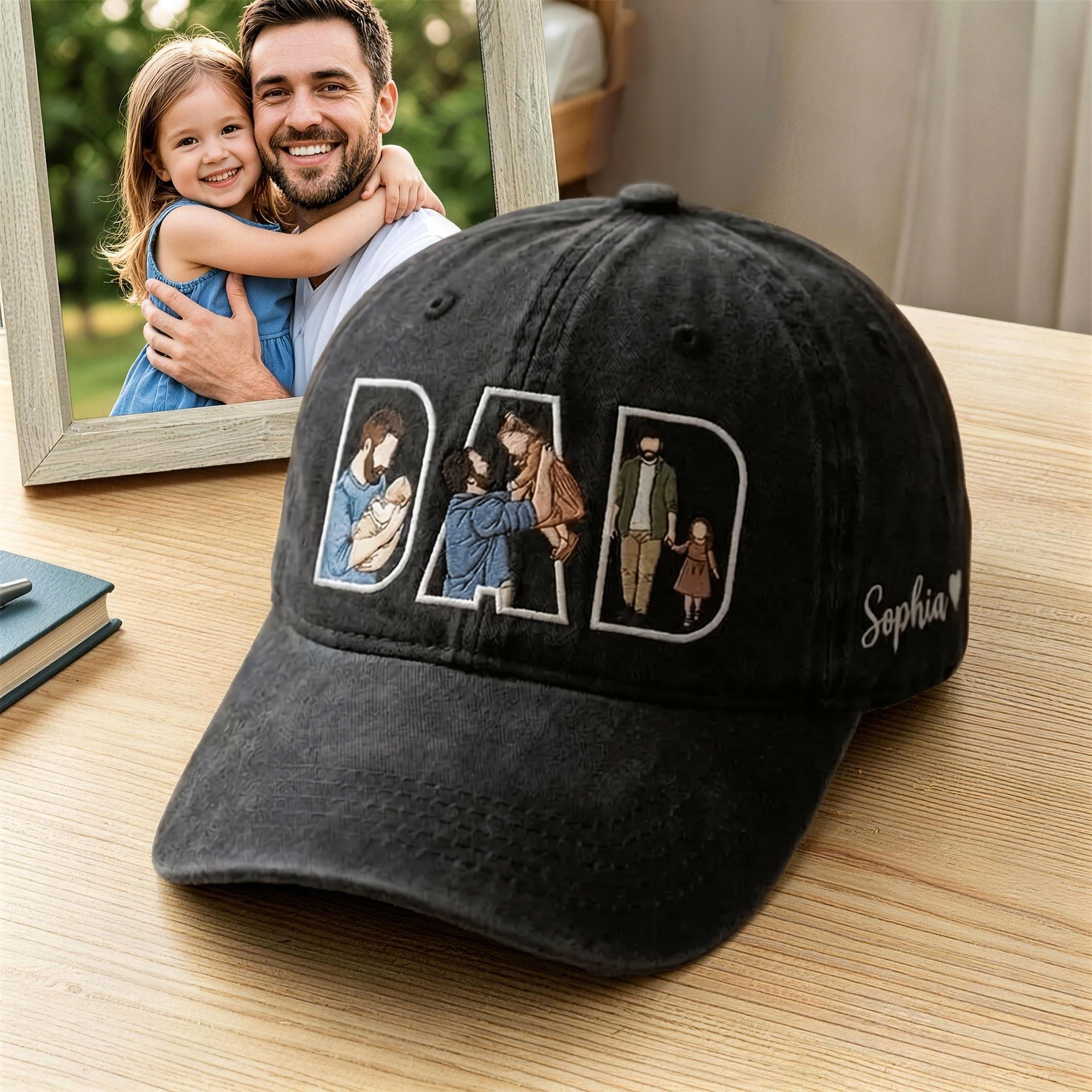 Personalized Embroidered Photo Dad Baseball Cap with Name, Vintage Distressed Hat with Adjustable Strap, Birthday/Father’s Day Gift for Dad/Him