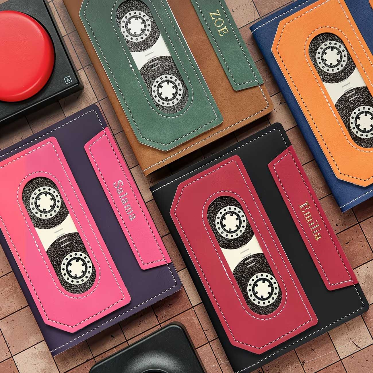 Custom Retro Cassette Tape Passport Holder with Name, Leather Mixtape Passport Cover, Travel Vacation Accessory, Birthday Gift for Music Fans/Friends