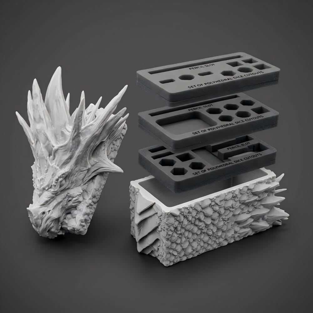 Elder Dragon Skull Multi-Purpose Storage Case, 3D Printed Modular TTRPG Dice Box, TCG Card Deck Vault & Miniature Protection Case, Geek Gift
