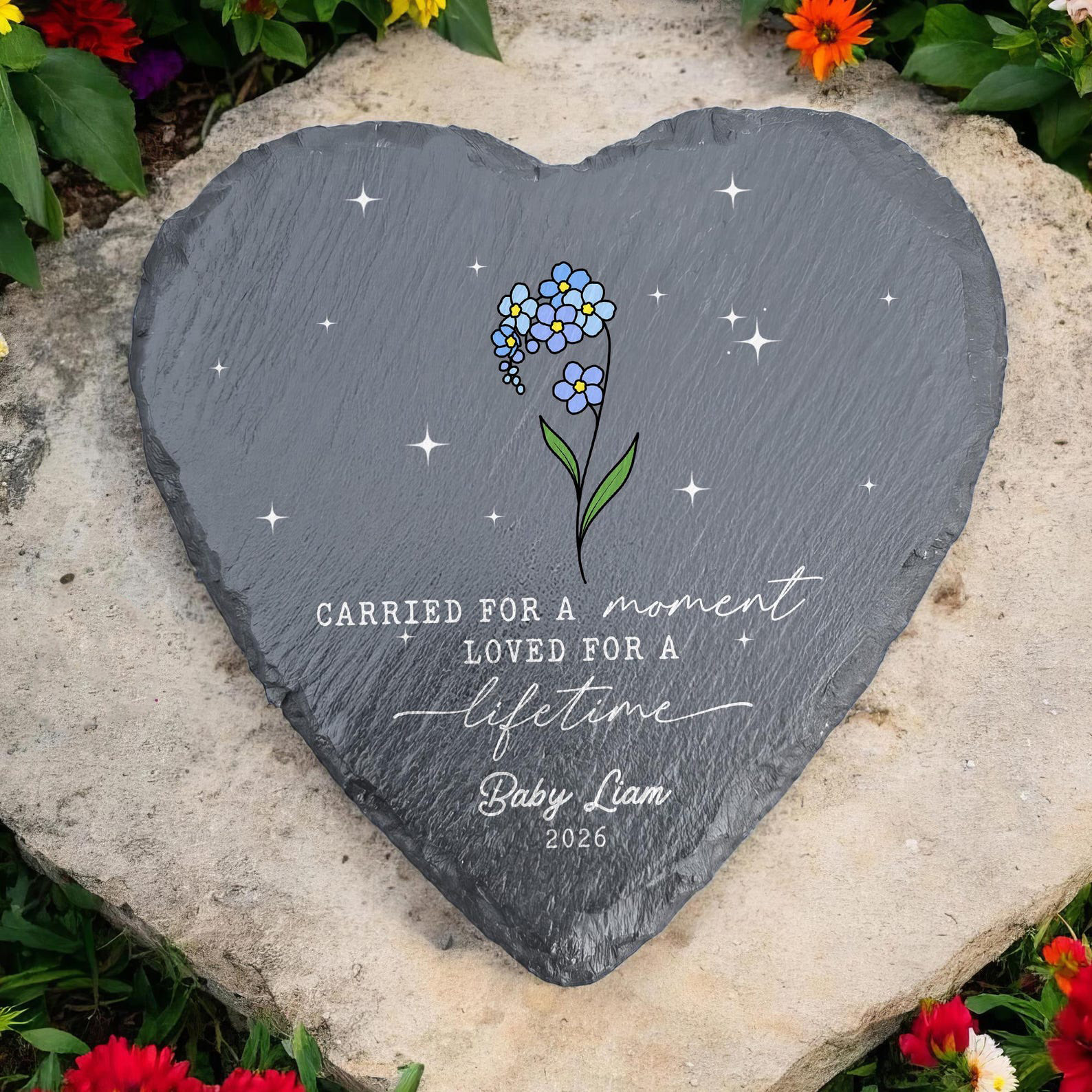 Personalized Birth Flower Slate Baby Memorial Garden Stone, Weatherproof Outdoor Grave Plaque, Cemetery Backyard Decor, Sympathy Gift for Baby Loss
