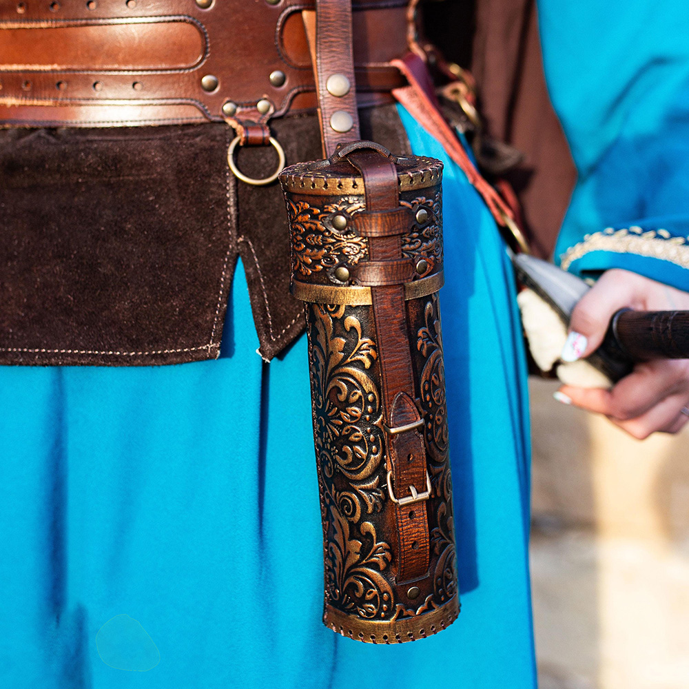 Ornate Leather Scroll Holder Premium Leather Scroll Case for LARP Medieval Document Tube Renaissance Faires Fantasy Decor & Luxury Gifting