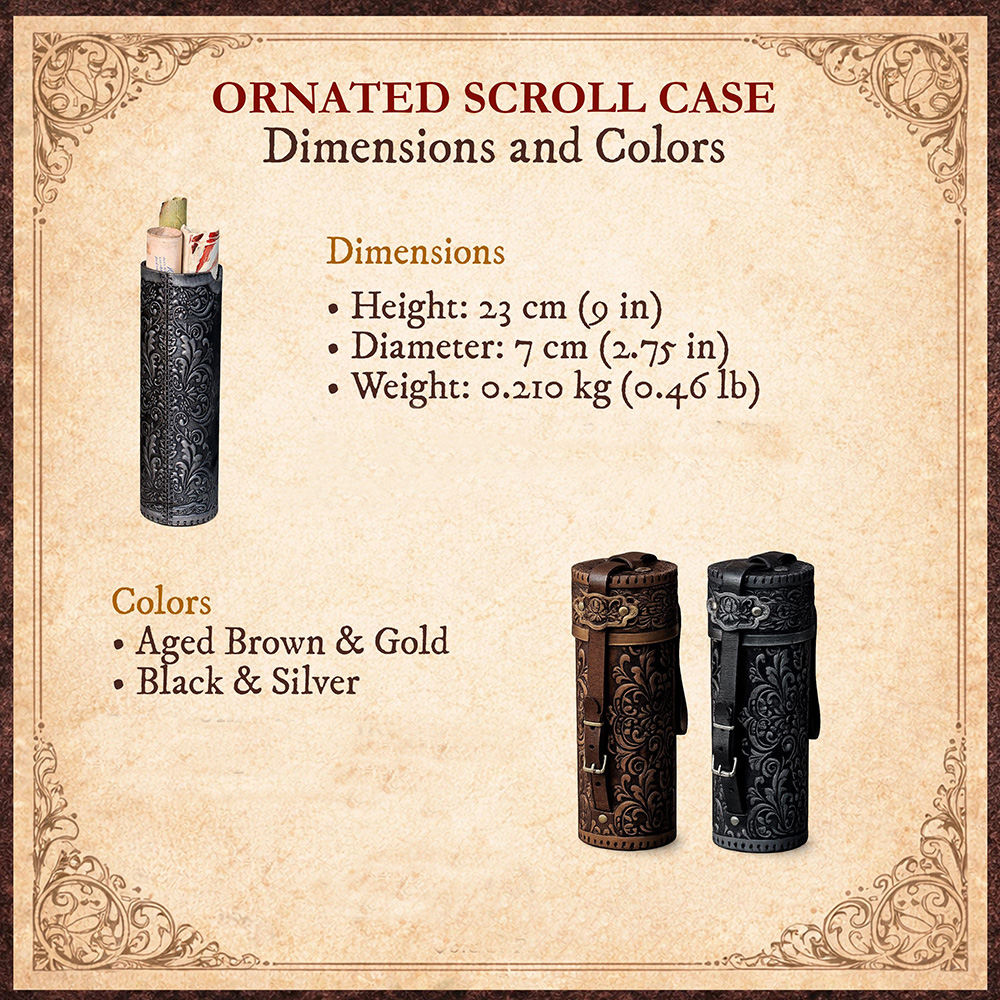 Ornate Leather Scroll Holder Premium Leather Scroll Case for LARP Medieval Document Tube Renaissance Faires Fantasy Decor & Luxury Gifting