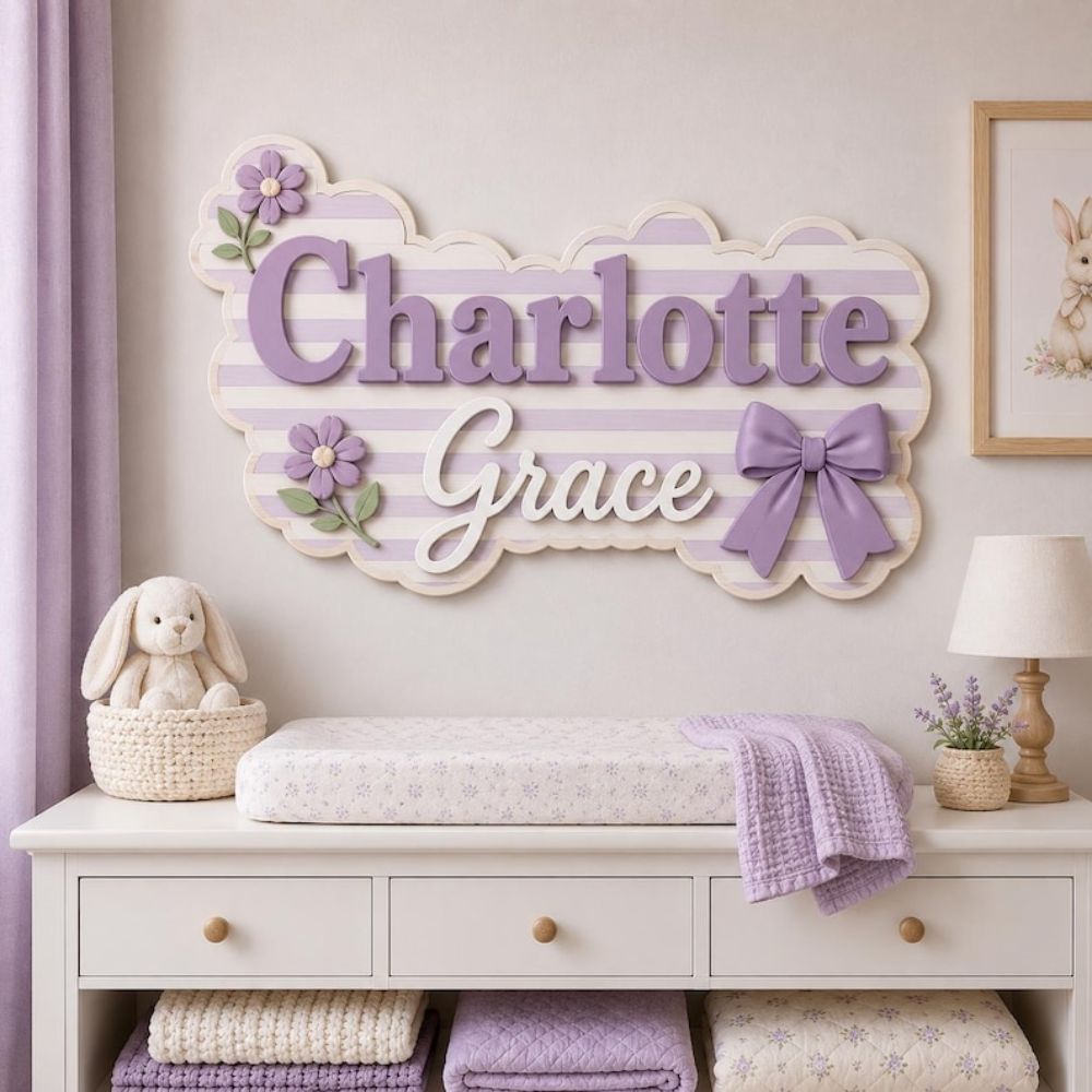 Custom Baby Girl Name Sign, Personalized Wooden Wall Sign, Yellow Striped Nursery Decor, Girls Bedroom Name Plaque, Baby Name Wall Decor
