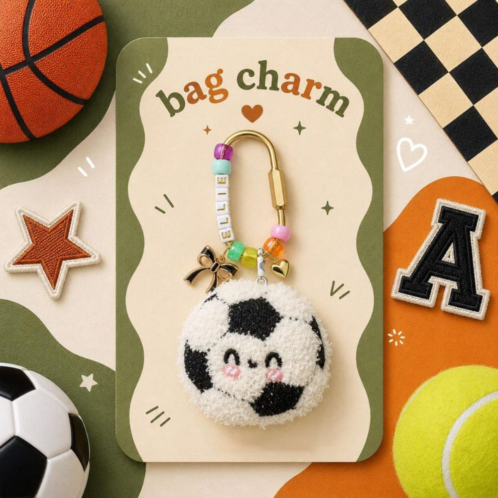 Personalized Soccer Keychain Sport Beaded Bag Charm Backpack Keychain Kids Soccer Keychain Colorful Bag Accessories Bag Charm Gift Idea