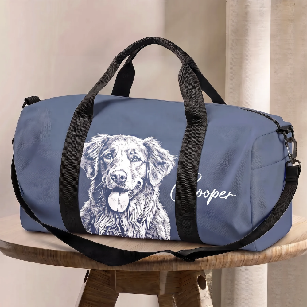 Custom Photo Pencil Sketch Duffle Bag, Personalized Besties Family Pet Portrait, Funny Customized Travel Bag