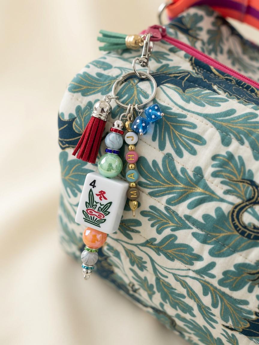 Personalized Handmade Mahjong Tile Keychains, Bag Charms