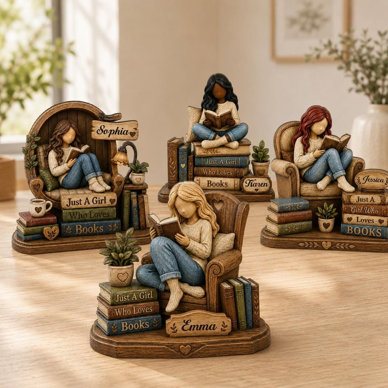 Personalized Wooden Book Lover Block, Just A Girl Who Loves Books Wooden Figurine, Book Lover Gift, Library Decor, Reader Shelf Decoration