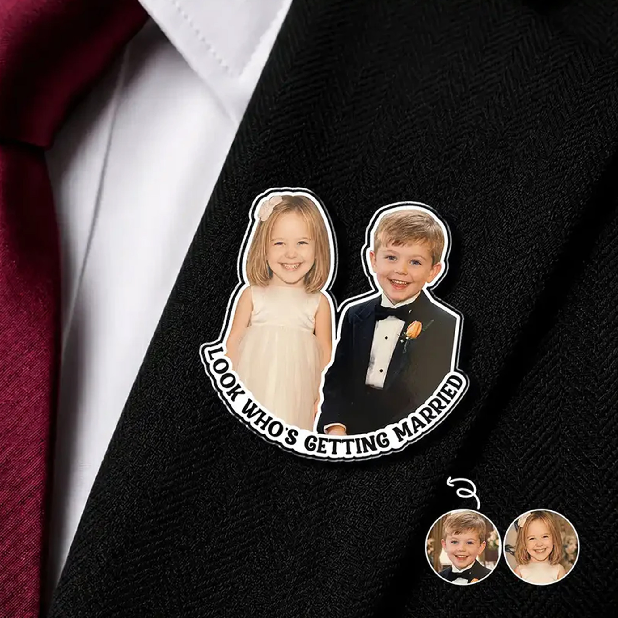 Personalized Couple Childhood Photo Acrylic Lapel Pin, Funny Wedding Suit & Bridal Bouquet Decor, Sentimental Keepsake, Gift for Groom/Friends/Her