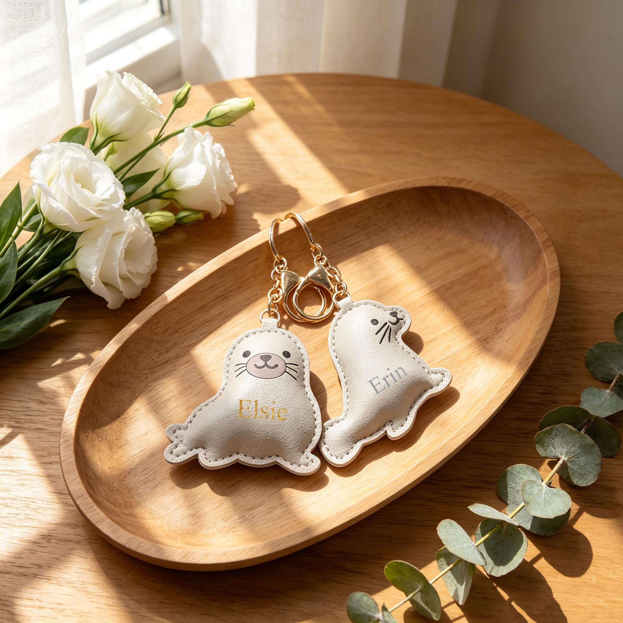 Personalized Hawaii Marine Animal Leather Sea Lion Keychain Pendant