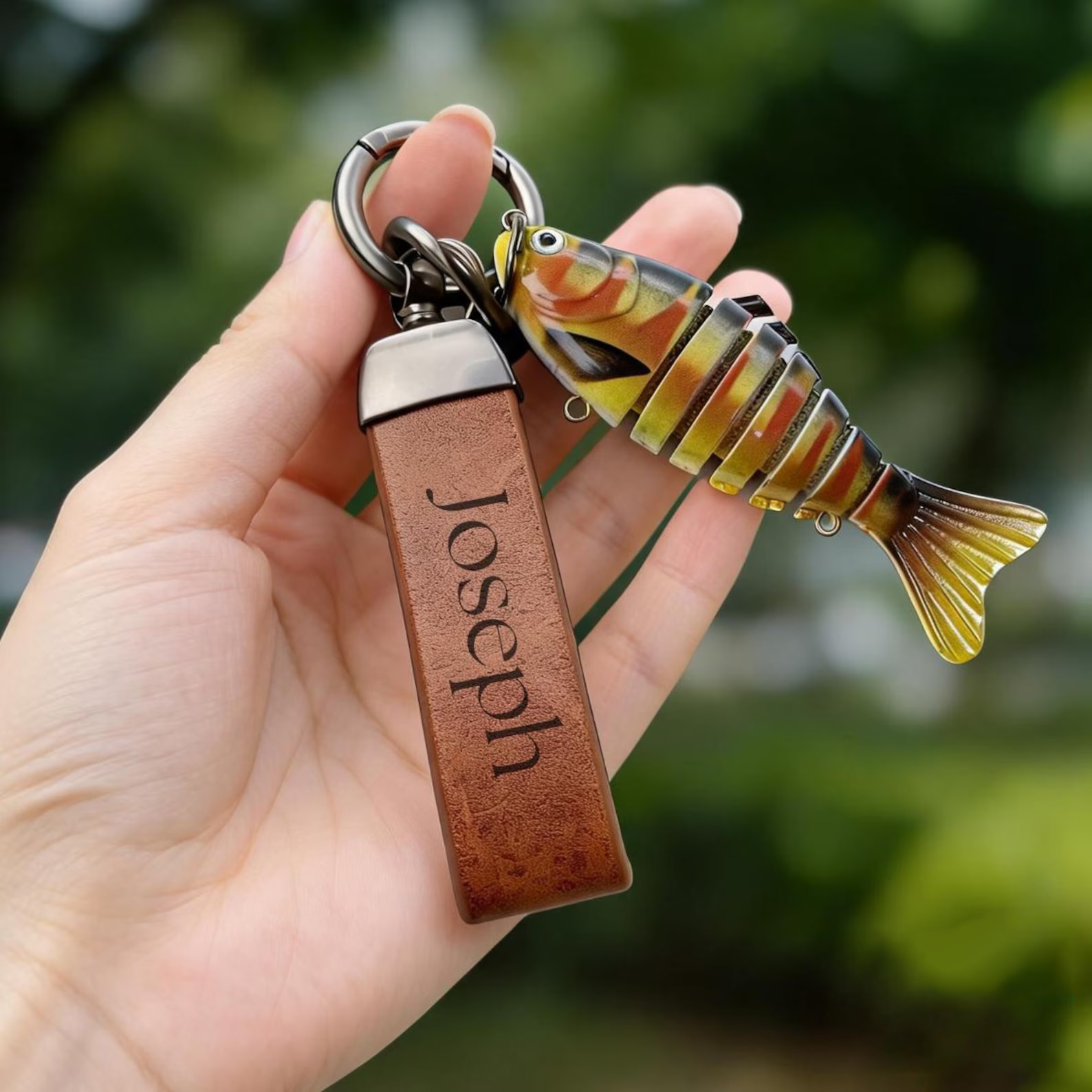 Personalized Fishing Lure Keychain, Custom Leather Fish Keychain, Engraved Car Keychain, Fishing Gift For Dad Husband Grandpa, Bag Charm