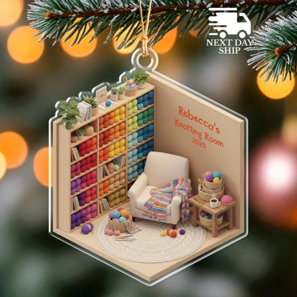 Cozy Yarn Room Miniature, Crochet & Knitting Gift for Her, Custom Craft Room Ornament, Knitter And Yarn Crafter Gift, Grandma And Mom Gift