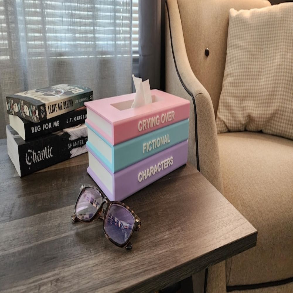 Bookish Tissue Box Cover- Stack of Books, Crying Over Fictional Characters