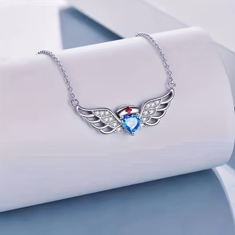 Personalized Nurse Angel Wing Birthstone Necklace, Perfect Nurse Graduation & Nurse Week Gift