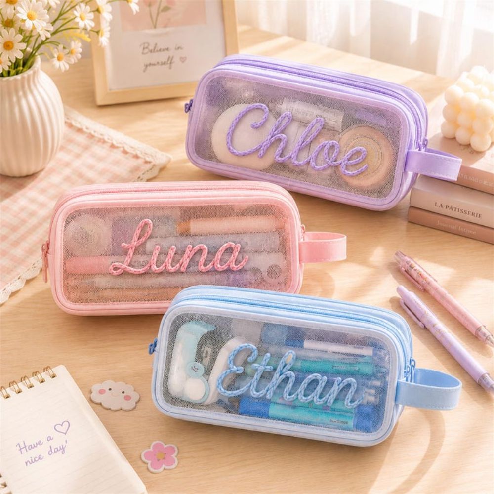Personalized Corduroy Pencil Case, Custom Name Zipper Bag, Kids School Supplies & Makeup Pouch, Back To School Gift