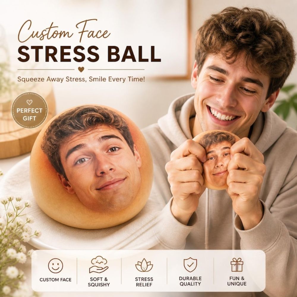 Custom Face Stress Ball, Personalized Photo Squishy Bun, Funny Desk Fidget Toy
