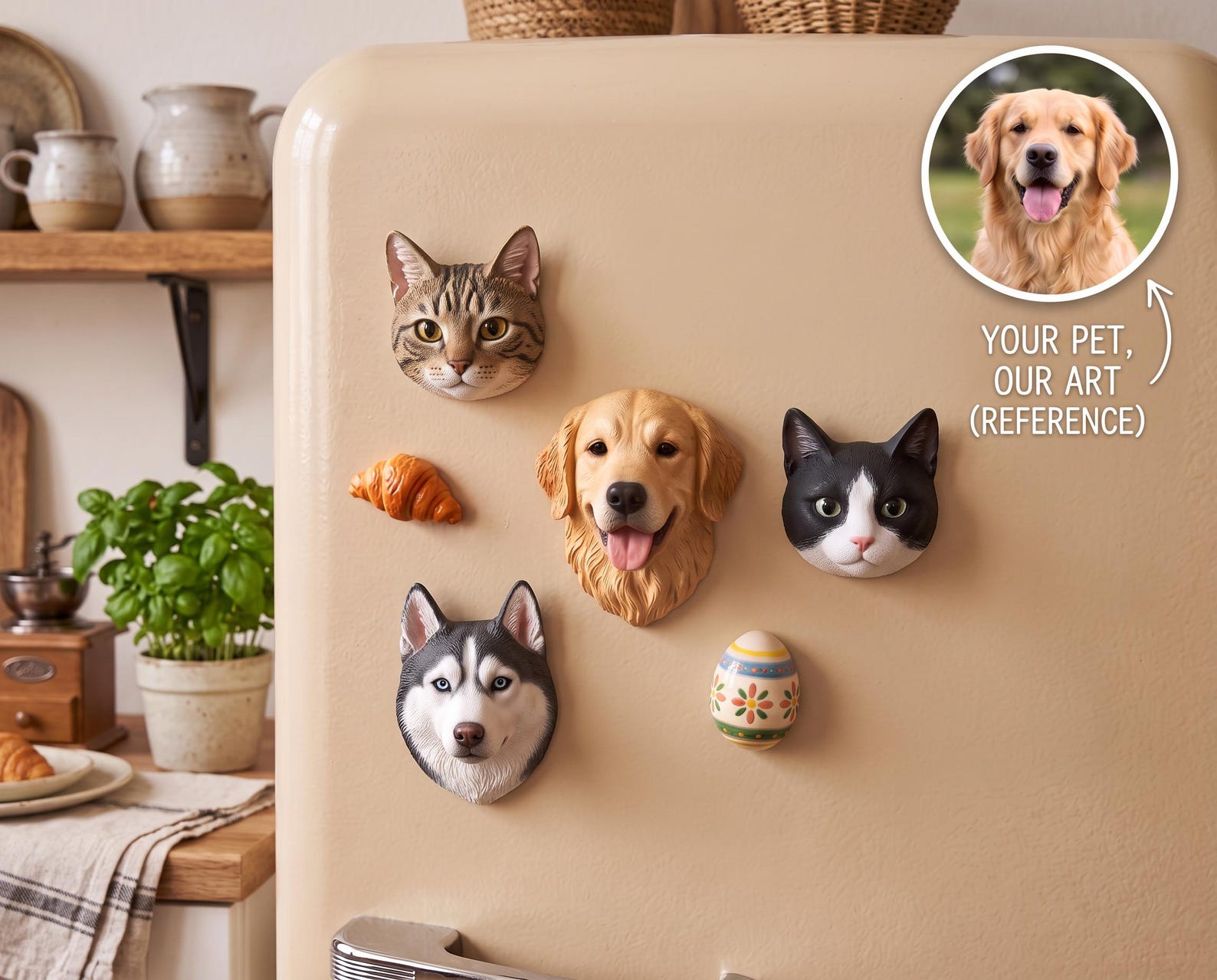 Custom Plaster Pet Face Magnet, 3D Dog Portrait Fridge Magnet, Personalized Pet Memorial Gift, Dog Mom Gift, Custom Photo Keepsake