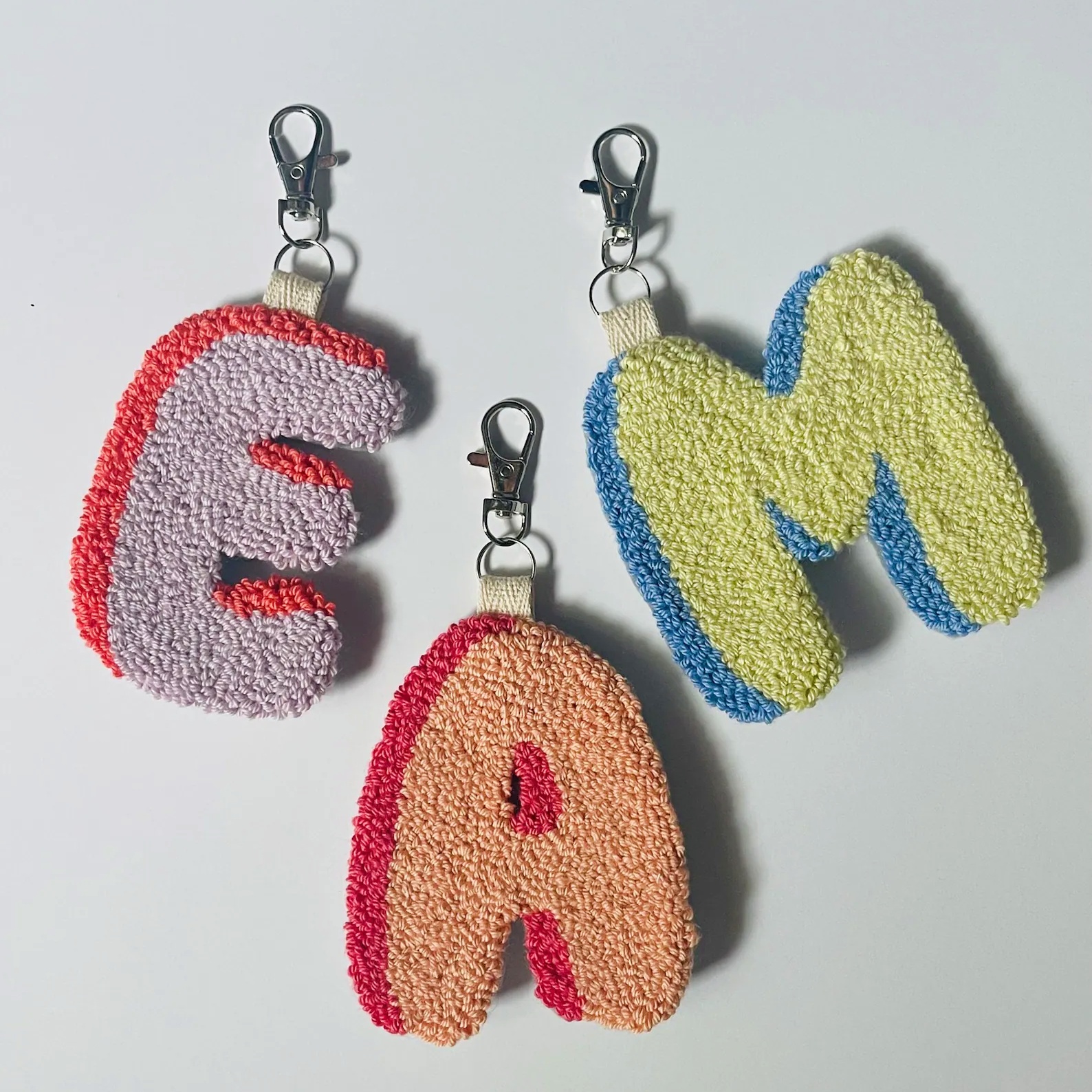Monogram Punch Needle Bag Charm, Personalized Initial Keychain, Letter Keychain, Birthday Gift