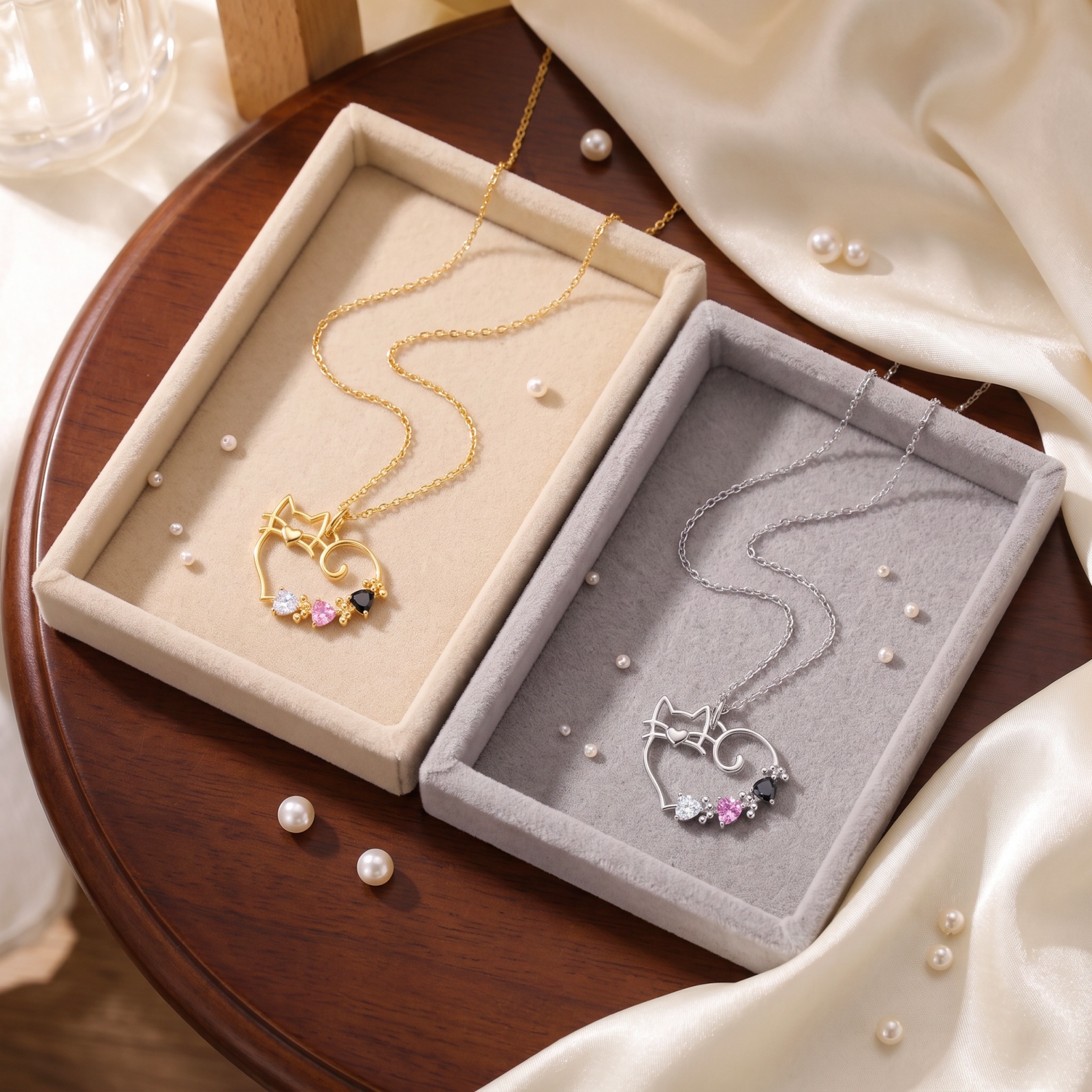 Personalized Openwork Cat Family Necklace, Custom Cat Lover Jewelry, Gift for Her, Beloved Pet Owner Gift