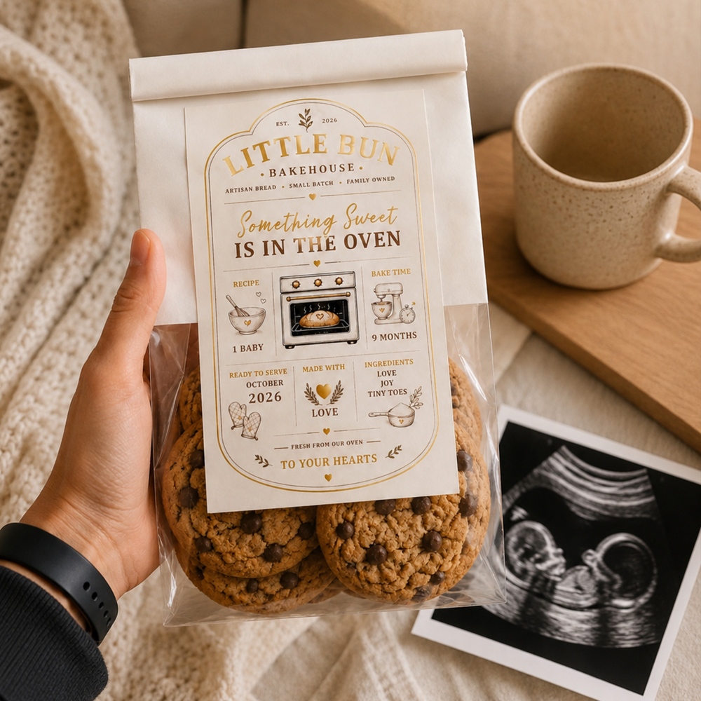Personalized Gold Foil Pregnancy Announcement Bag with Year and Due Date Baby Reveal Gift for Grandparents