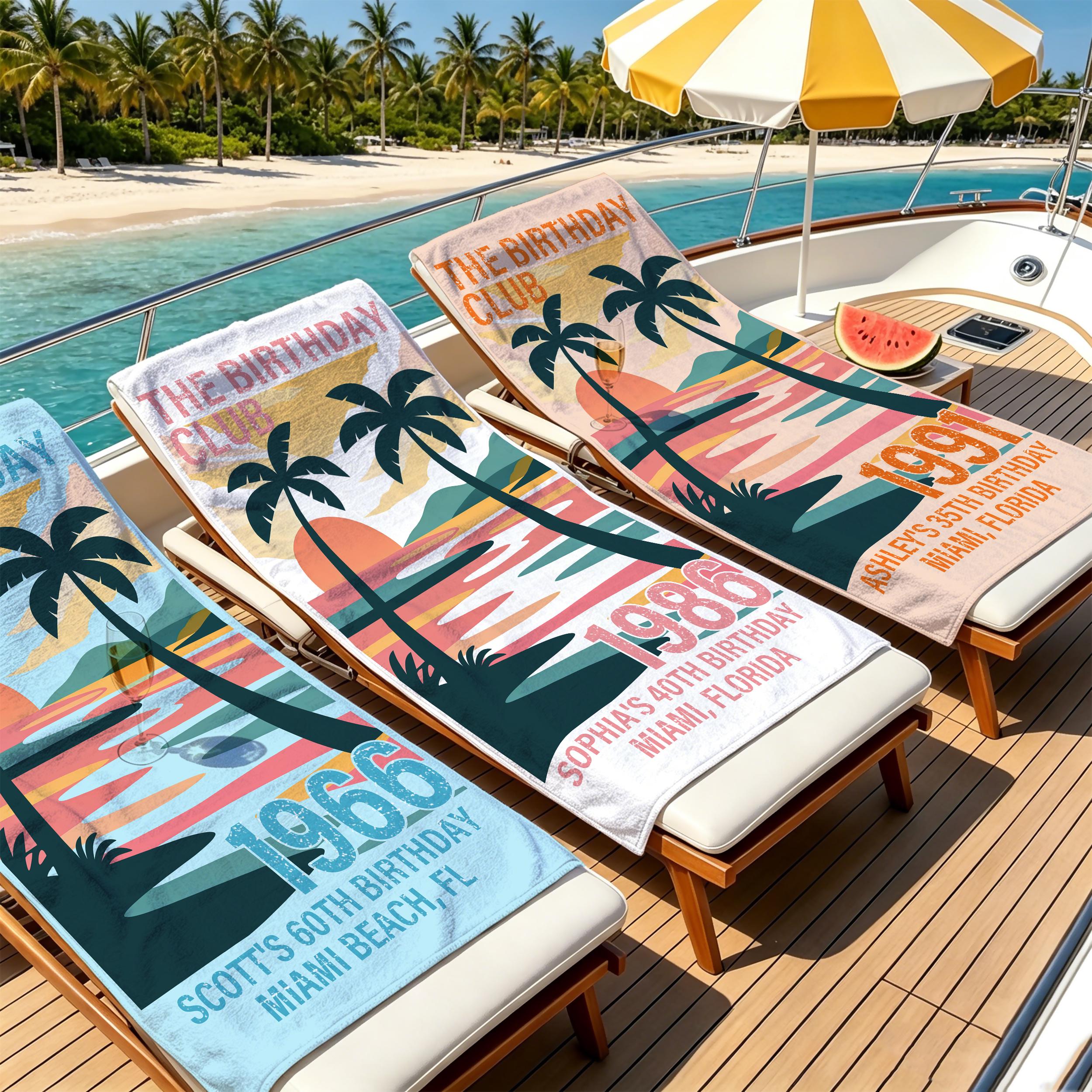 Personalized Birthday Beach Towel, The Birthday Club Towel, Custom Birthday Trip Gift, 30th 40th 50th Birthday Party Favor, Beach Vacation Gift