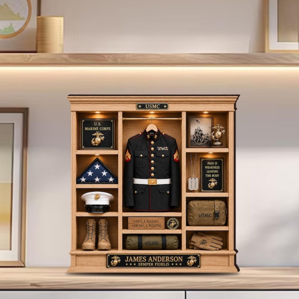 Personalized USMC Shadow Box, Custom Marine Corps Retirement Gift, USMC Veteran Keepsake, Marine Service Display, Military Desk Decor