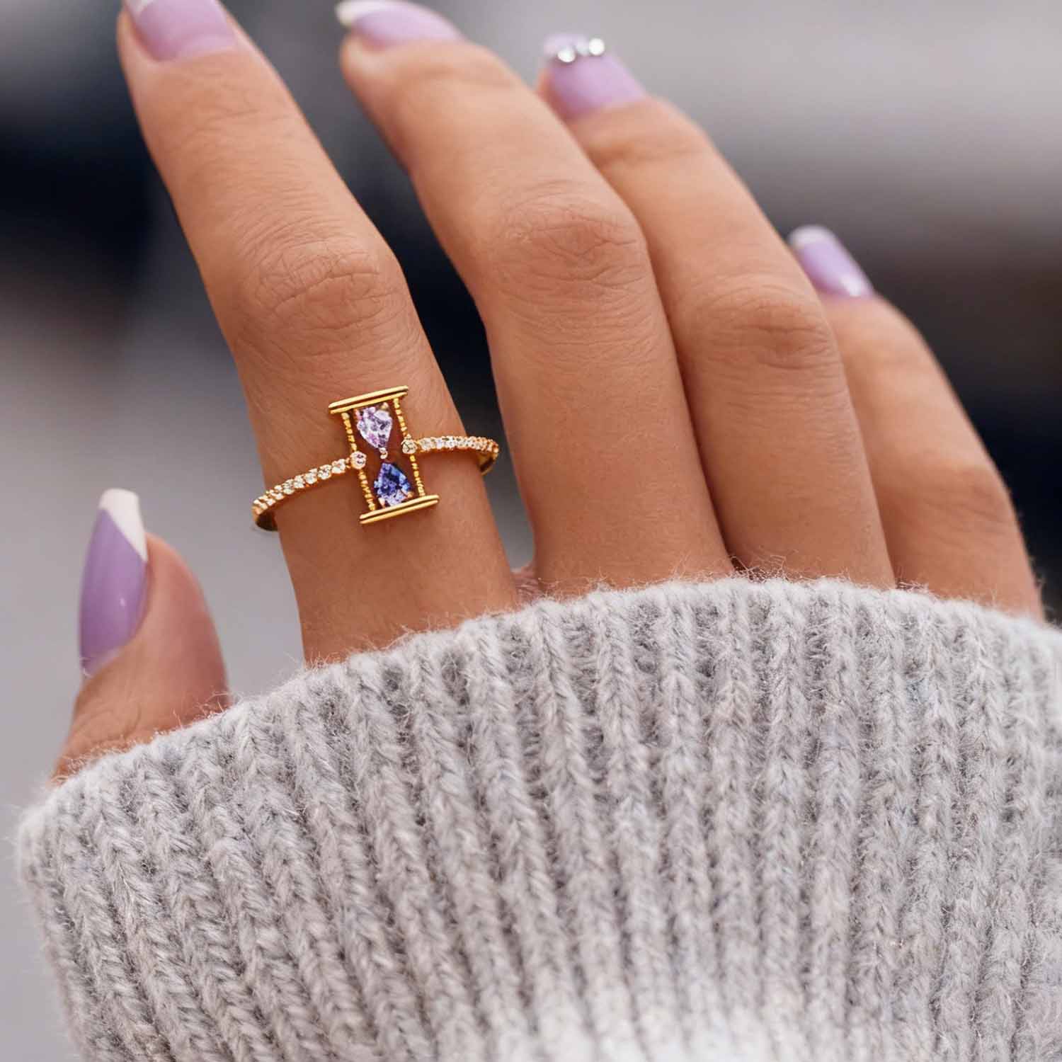 Dainty Personalized Hourglass Two Birthstone Ring, Customize Two Birthstones to Represent Your Loved Ones