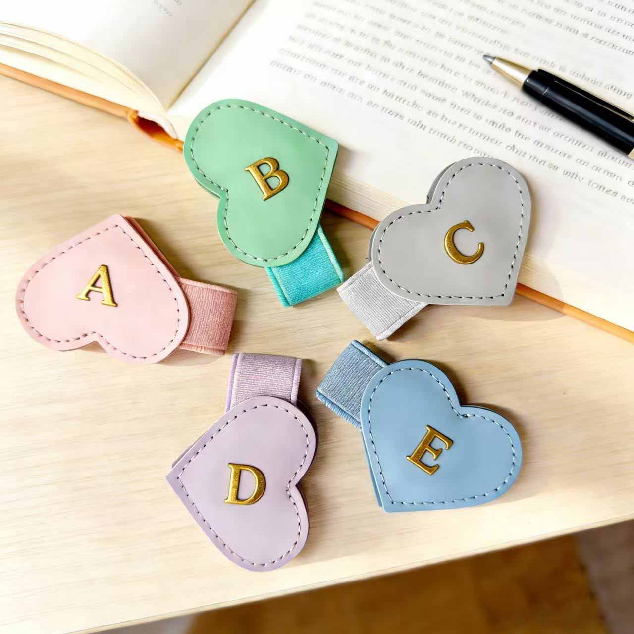 Personalized Initial Heart Leather Pen Loop, Elastic Pen Holder For Notebook Journal Book Lover Gift