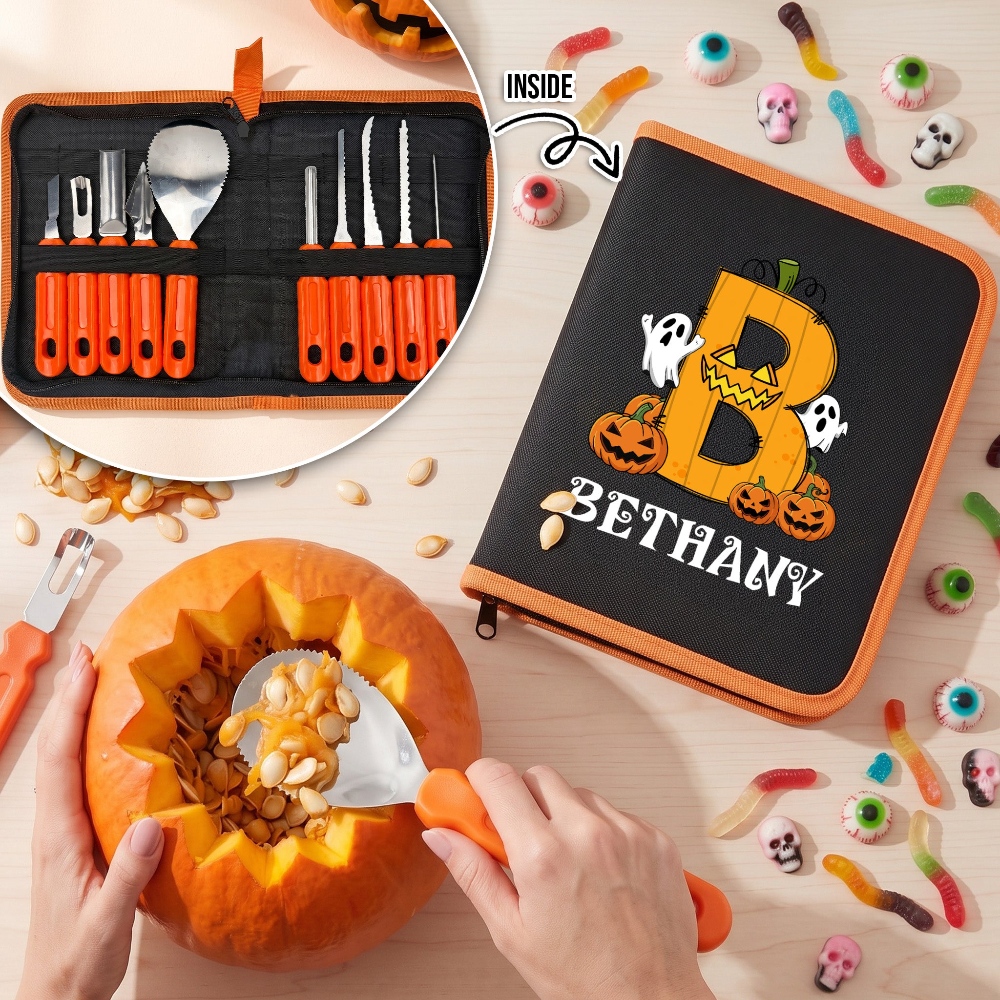 Halloween Gift For Kids Initial Letter, Personalized Pumpkin Carving Kit