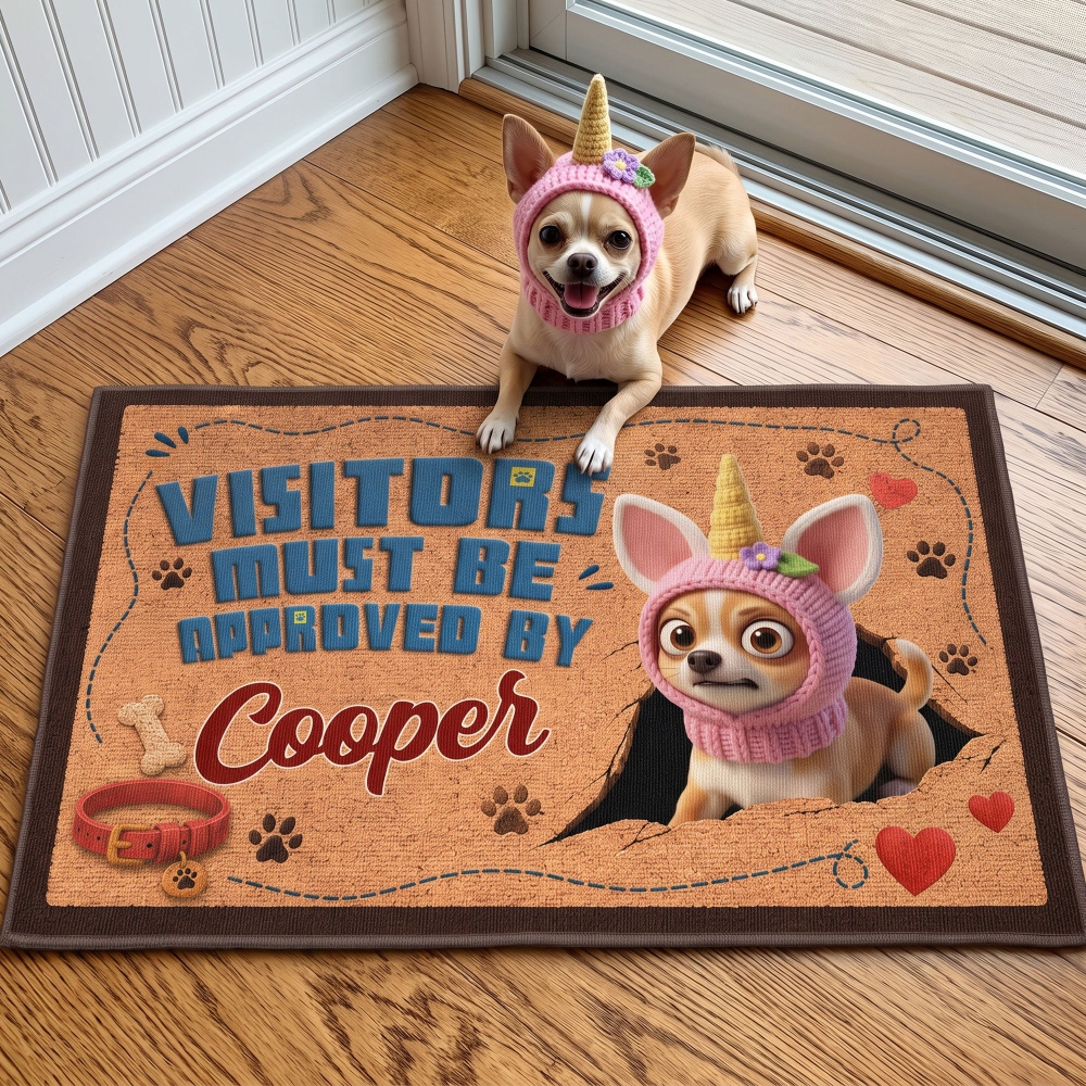 Visitors Must Be Approved By Custom Dog Name, Cat Name, Cartoon Your Pet, Personalized Doormat