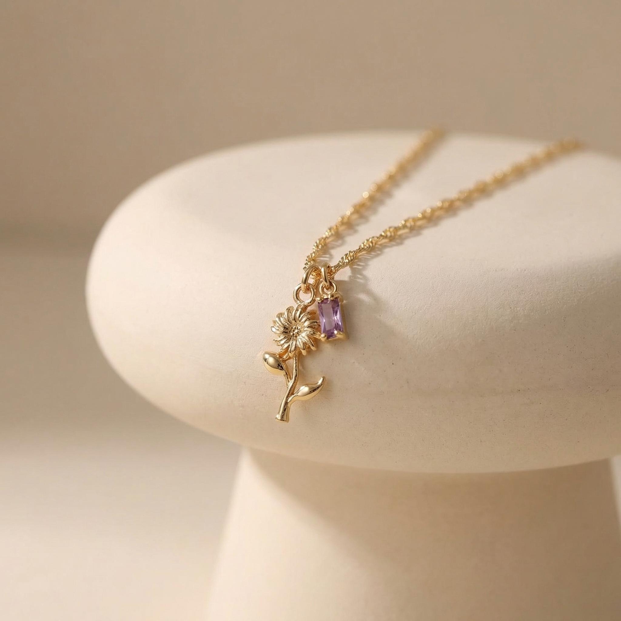 Custom Birth Flower Necklace, Personalized Floral Charm, Birthstone Pendant, Dainty Mom Gift, Mothers Day Gift for Her, Christmas Jewelry