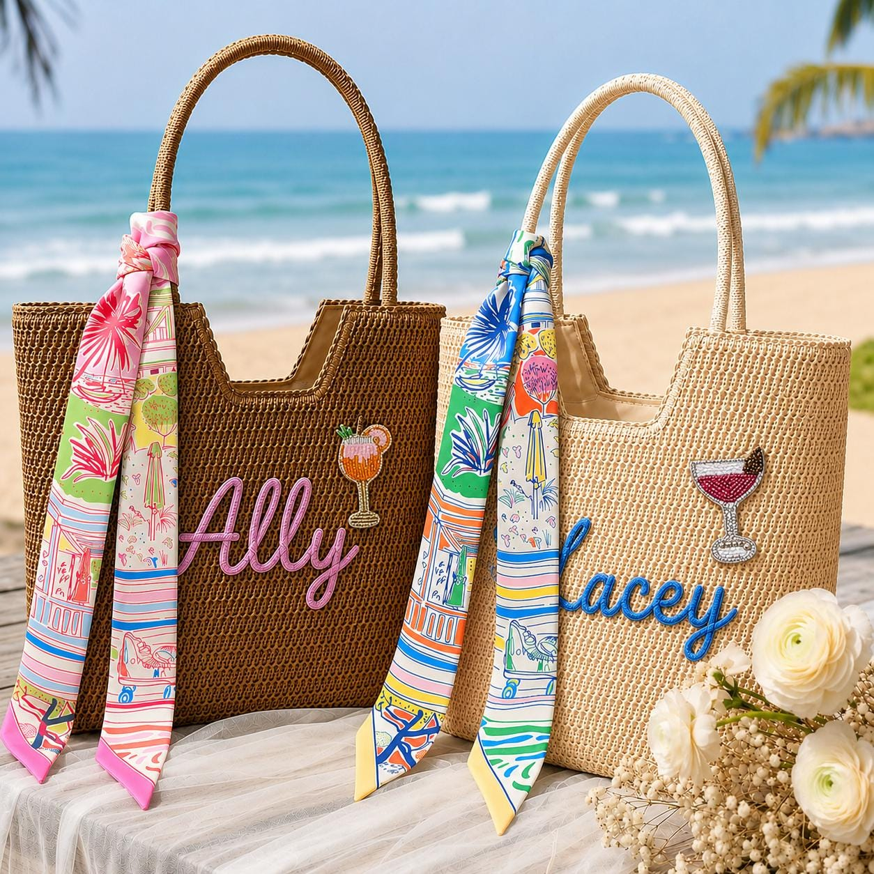 Personalized Beach Tote Bag, Girls Trip Tote Bag, Summer Straw Tote Bag, Custom Tote Bag With Name, Bachelorette Gifts, Bridesmaid Gift