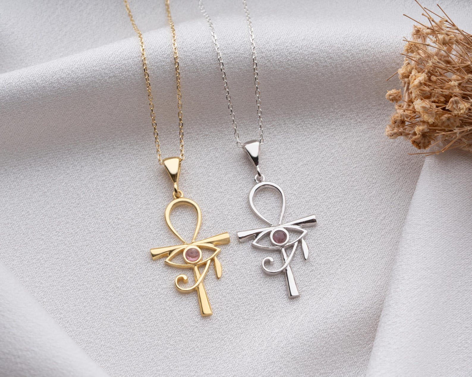 Eye Of Ra Birthstone Necklace, Egyptian Protection Ankh Cross Pendant, Spiritual Jewelry For Women