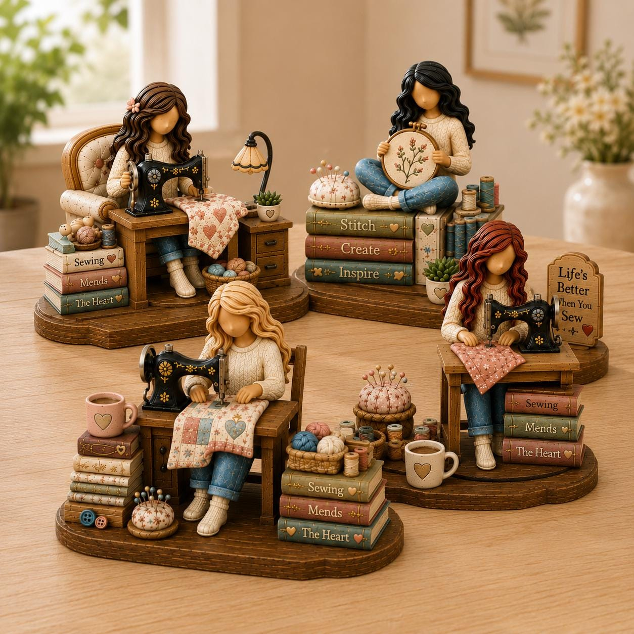 Personalized Sewing Wooden Block, Custom Seamstress Figurine Decor, Sewing Room Gift, Quilter Gift For Mom, Craft Lover Shelf Decor