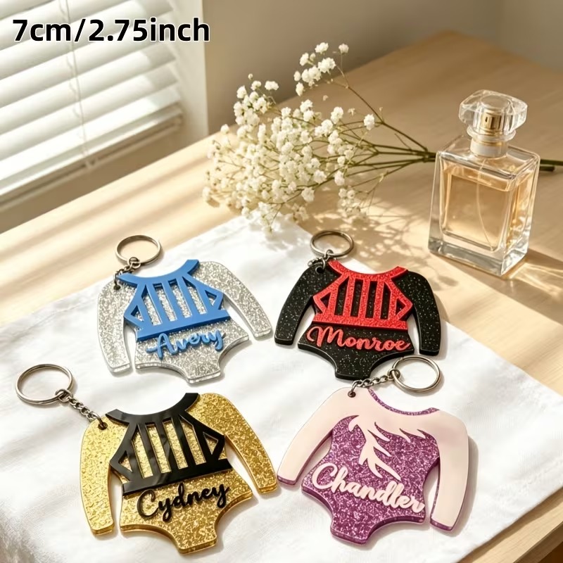 Personalized Leotard-Shaped Keychains, Custom Glitter Acrylic Gymnastics Key Chains with Exclusive Names, Customized Gifts for Gymnast Team Backpack Pendants